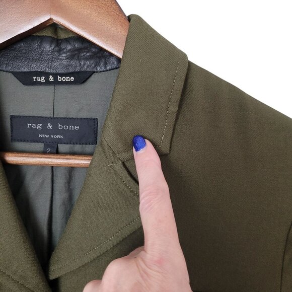 Rag & Bone Marshall Military Wool Jacket Womens Size 2 Olive Green Made in USA - Picture 8 of 8